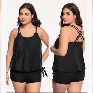 Chama Plus Size Tankini Tummy Control Blouson with Boy Shorts swimsuit